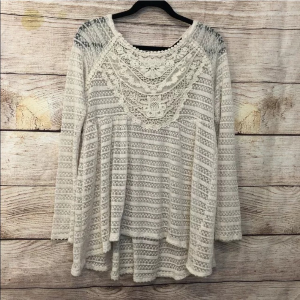 CLOVER + SCOUT M Cream Lace Blouse BOHO Top